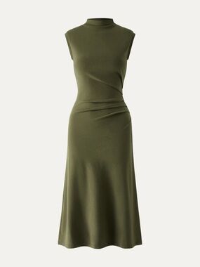 NWT OGL MOCKNECK TUCKS MIDI DRESS IN OLIVE